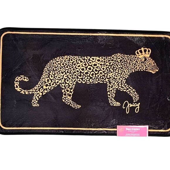 Juicy Couture Home Signature Logo Gold Leopard Memory Foam Bath Rug - Picture 2 of 6